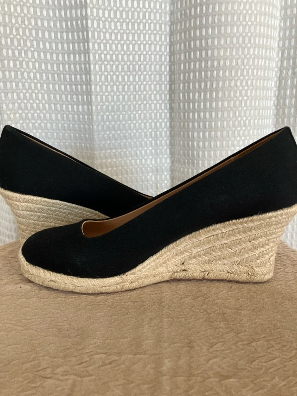 J.Crew Factory Espadrille Wedge Heels Black Canvas AL003 Size 10